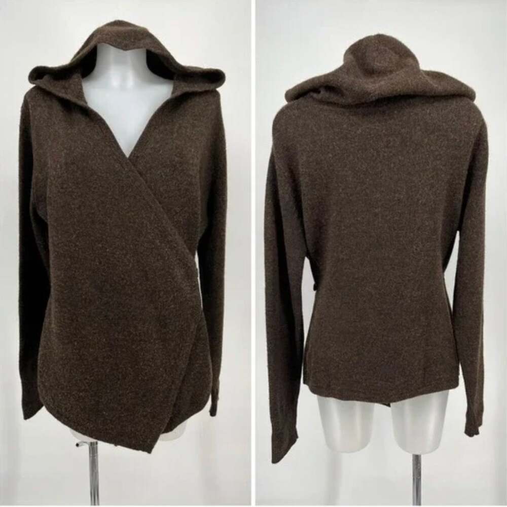 Betabrand Black Sheep Hooded Wrap Cardigan Sweater Wool Alpaca Blend S M Brown